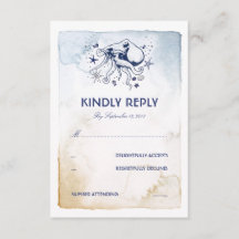 タコ航海のネイビー水彩結婚式RSVP