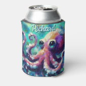 タコ航海のビーチ沿岸パーソナライズされた 缶クーラー (缶裏面)