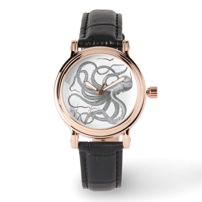 タコ航海のヴィンテージクラーケンスケッチスチームパンク 腕時計 (正面)