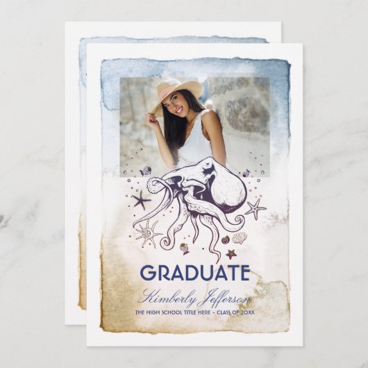 タコ航海の写真の卒業 招待状 (正面/裏面)