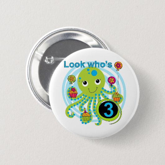 タコ誕生日Tシャツとギフト 缶バッジ (正面&裏面)