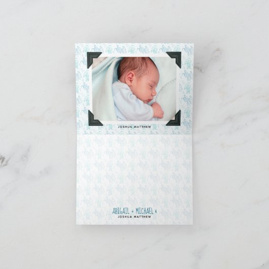 タコ赤ちゃんシャワーありがとう男の赤ちゃんwith写真 サンキューカード (内部)