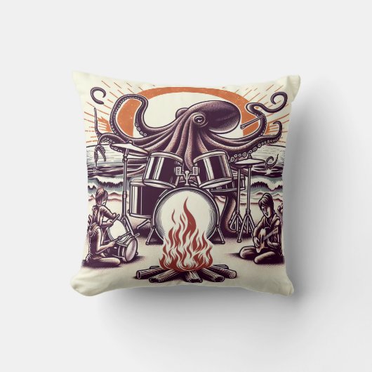 タコ遊のドラムとビーチキャンプファイア クッション (正面)