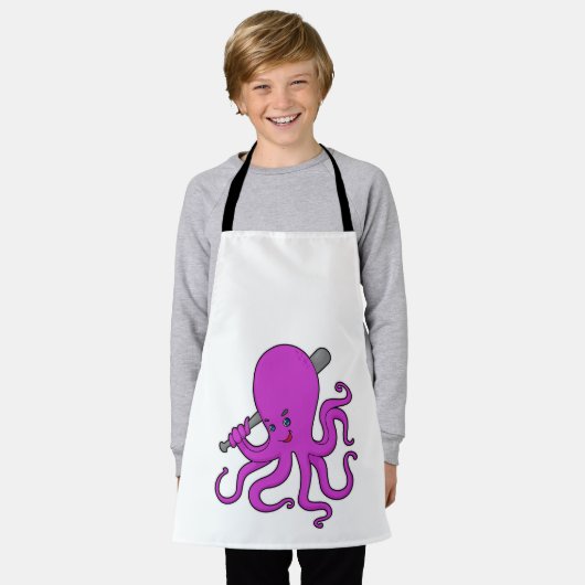 タコ野球こうもり エプロン (着用した状態)