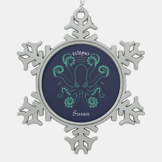 タコ頭足類の触手 スノーフレークピューターオーナメント (正面)