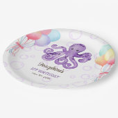 タコ風船パープルバブル子供の誕生日 ペーパープレート (アングル)