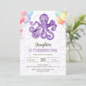 タコ風船パープルバブル子供の誕生日 招待状 (スタンド正面)