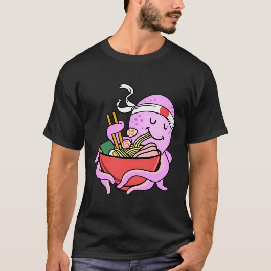 タコ食べ物ラーメンうどんタコ恋人ギフト Tシャツ (正面)