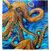 タコ鮮やかブルー海波ミニマリズム シャワーカーテン (正面)