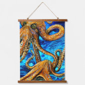 タコ鮮やかブルー海波ミニマリズム 吊り下げ型タペストリー (正面)