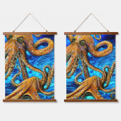 タコ鮮やかブルー海波ミニマリズム 吊り下げ型タペストリー (ダブル)
