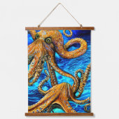 タコ鮮やかブルー海波ミニマリズム 吊り下げ型タペストリー (正面2)