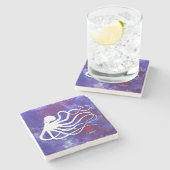 タコ2ホワイト – 大理石コースター ストーンコースター (横)