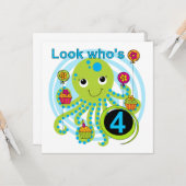 タコ4th誕生日Tシャツとギフト カード (正面/裏面インサイチュ)