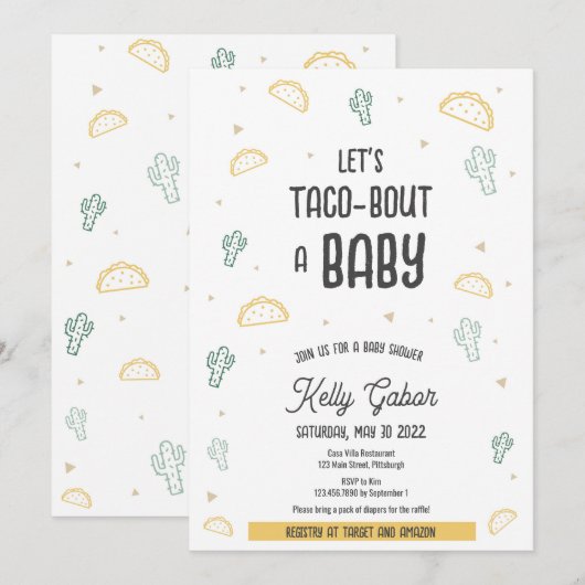 タコ・アバウト・ア・ベイビー、フィエスタ ベイビーシャワー招待状 招待状 (正面/裏面)