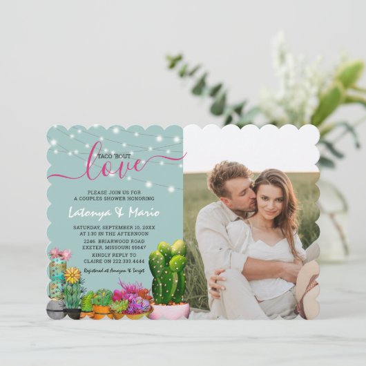 タコ・アバウト・ラブ フィエスタ カップル シャワーの写真 招待状 (スタンド正面)