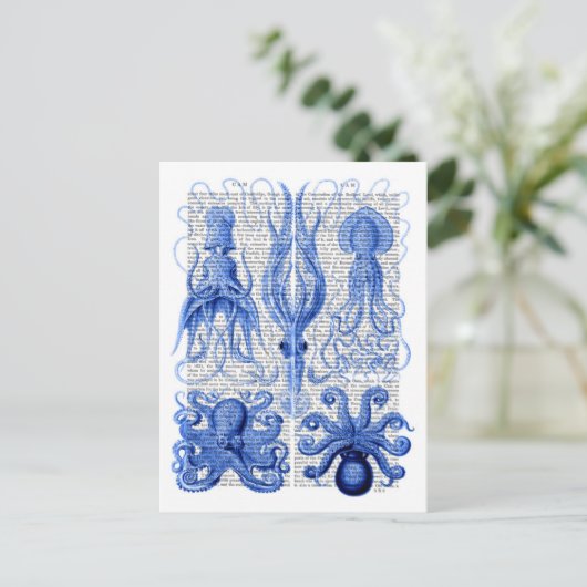 タコ&イカ青 ポストカード (スタンド正面)