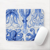 タコ&イカ青 マウスパッド (マウス)