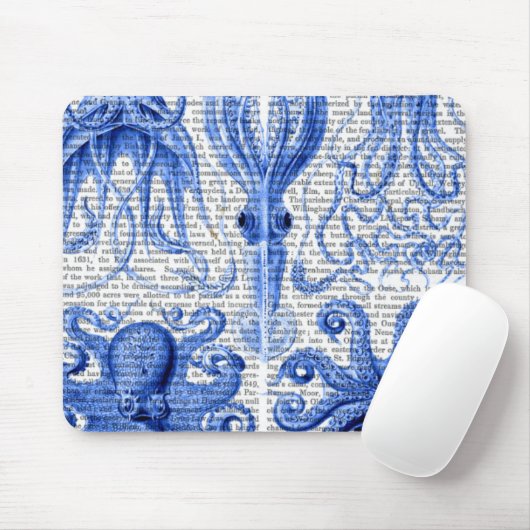 タコ&イカ青 マウスパッド (マウス)