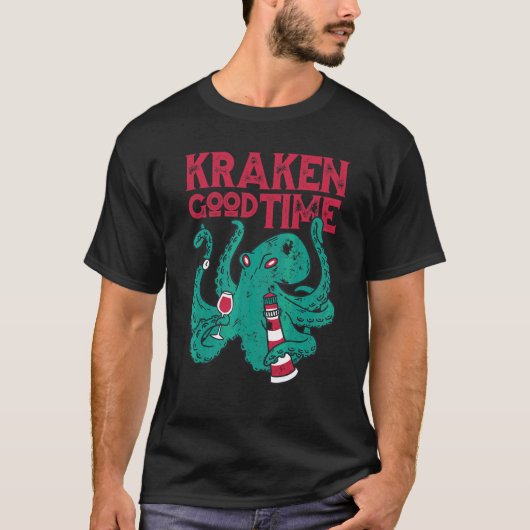 タコ クラーケン 楽しいワイン Tシャツ (正面)