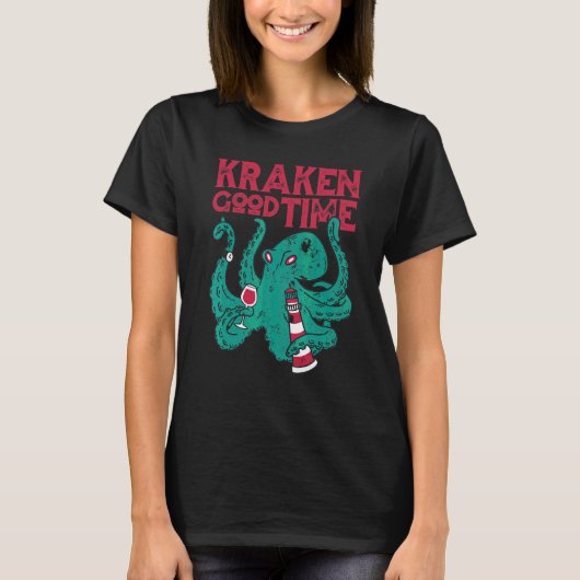 タコ クラーケン 楽しいワイン Tシャツ (正面)