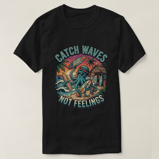 タコ サーファー 夏 海 ビーチ 波 Tシャツ (デザイン正面)