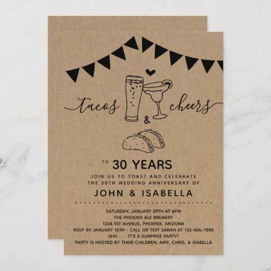 タコ テキーラ チェアーズ&ビアーズ 結婚記念日 招待状 (正面/裏面)