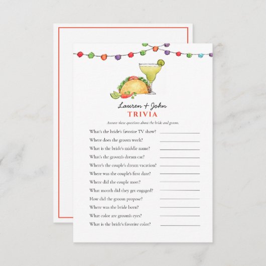 タコ＆テキーラ フィエスタ カップルシャワー トリビアゲーム 招待状 (正面/裏面)