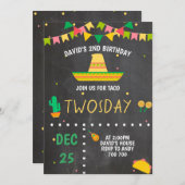 タコ·トゥオスデー·ボーイ·フィエスタ2歳誕生日パーティーメキシコ語 招待状 (正面/裏面)