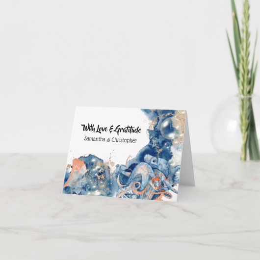 タコ・ネイビー・オ結婚レンジの感謝していユービーチ サンキューカード (正面)