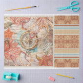 タコ、ピンクコーラルシェルコンパスデコペ紙 薄葉紙 (クラフト)