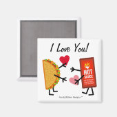 タコ&ホットソース – 大好き!(カスタマイズ可能) マグネット (正面/裏面)