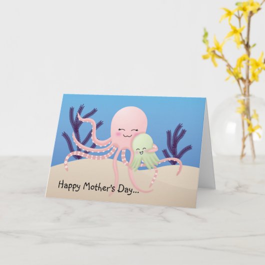 タコ、幸せな母の日… カード (黄色い花)
