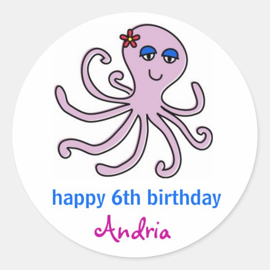 タコ、海のカップケーキトッパーの下 ラウンドシール (正面)