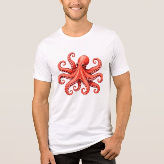 タコ 海の生き物 海洋 動物 デザイン トライブレンドTシャツ (正面)