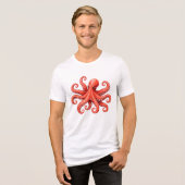 タコ 海の生き物 海洋 動物 デザイン トライブレンドTシャツ (正面全面)