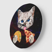 タコ、猫、ピザ ラージ壁時計 (傾斜)