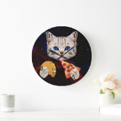 タコ、猫、ピザ ラージ壁時計 (ホーム)