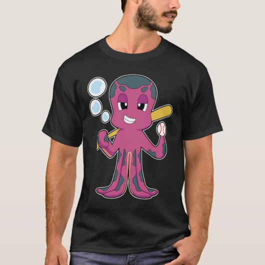 タコ 野球 バット スポーツ Tシャツ (正面)