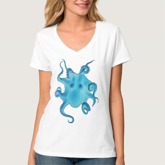 タコ 電気の海 青いクラーケン 壮麗なる海洋 Tシャツ (正面)