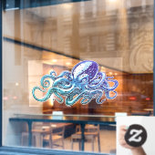 タコ 青い海の航海アート ウィンドウサイン (カフェ窓)