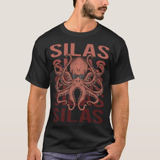 タコ - Silas 名前入りおもしろデザイン Tシャツ (正面)