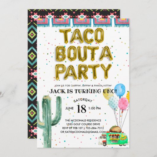 タコAパーティー |最初の誕生日招待状 (正面/裏面)