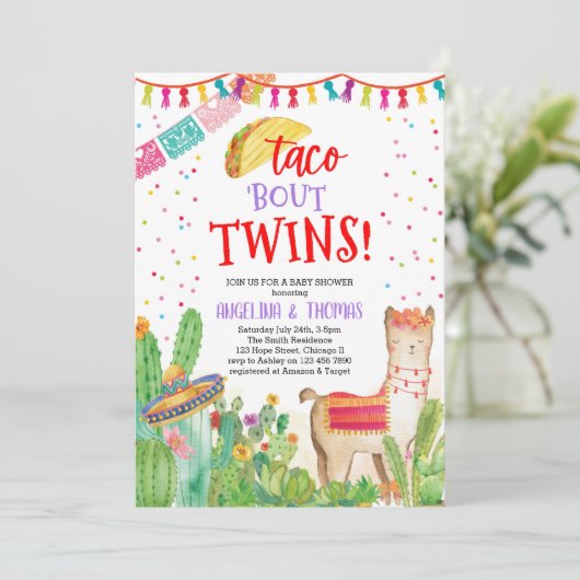 タコBour Fiesta Llama Mexican Baby Shower 招待状 (スタンド正面)