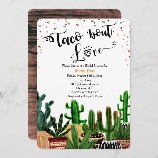 タコ'Bout Love Cactus Bridal Shower Invitation 招待状 (正面/裏面)
