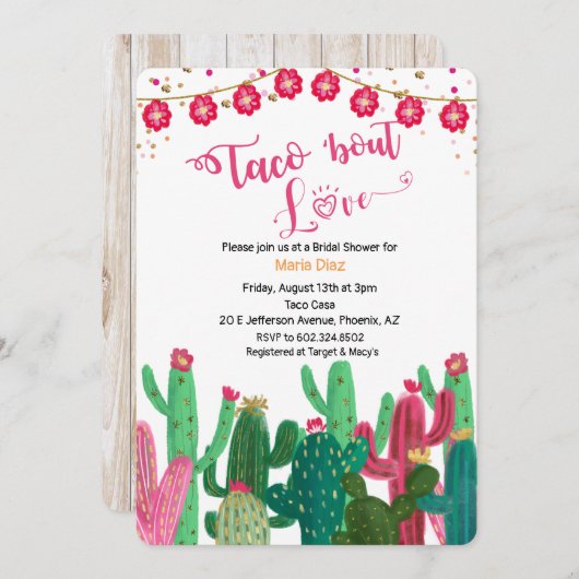 タコ'Bout Love Cactus Bridal Shower Invitation 招待状 (正面/裏面)