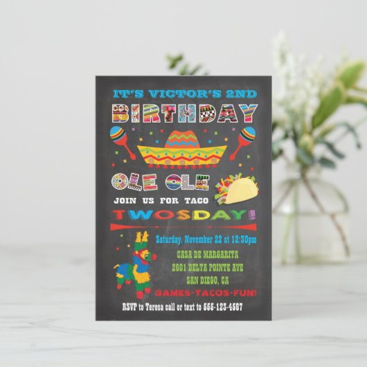 タコTwosday火曜日メキシカンフィエスタ2nd誕生日 招待状 (スタンド正面)