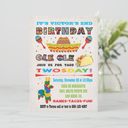 タコTwosday火曜日メキシカンフィエスタ2nd誕生日 招待状 (スタンド正面)