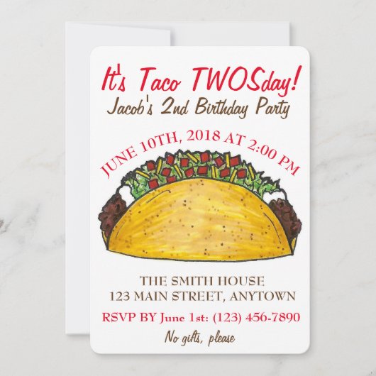 タコTWOSday火曜日2nd誕生日パーティーフェスタ 招待状 (正面)