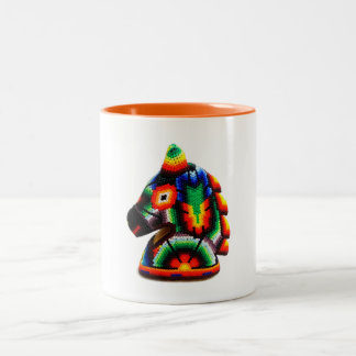 タザ・デ・カフェ・フイコール，馬のメキシコ美術を1枚でビード ツートーンマグカップ